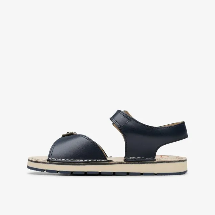 Clarks Playsun Kid Navy Leather Flat Sandals Navy Leather Kids Sandals