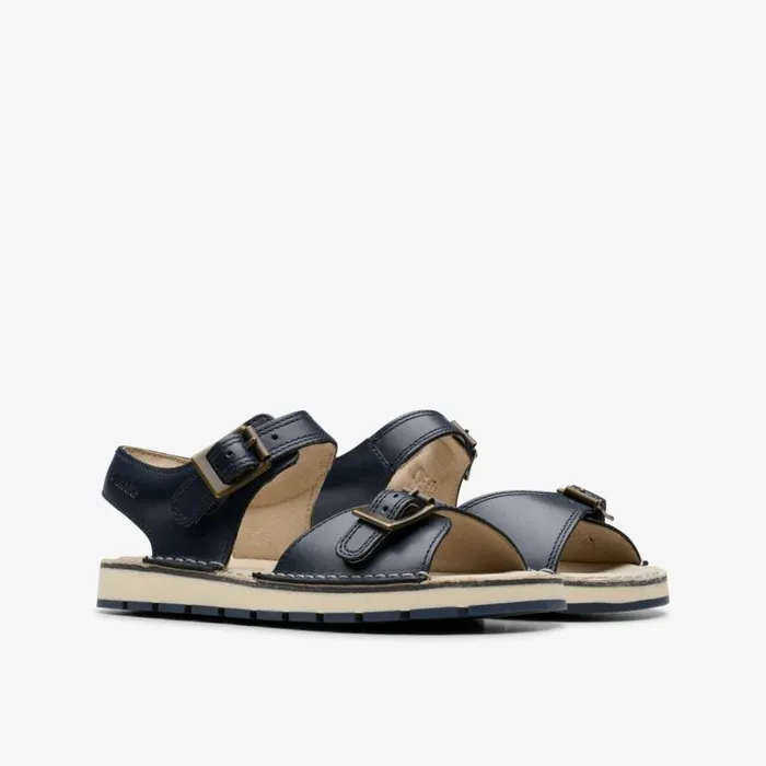 Clarks Playsun Kid Navy Leather Flat Sandals Navy Leather Kids Sandals