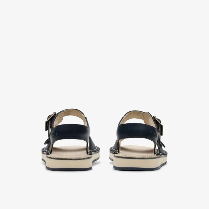 Clarks Playsun Kid Navy Leather Flat Sandals Navy Leather Kids Sandals