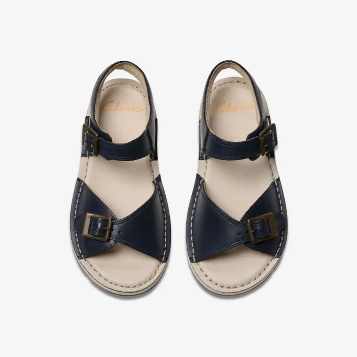 Clarks Playsun Kid Navy Leather Flat Sandals Navy Leather Kids Sandals