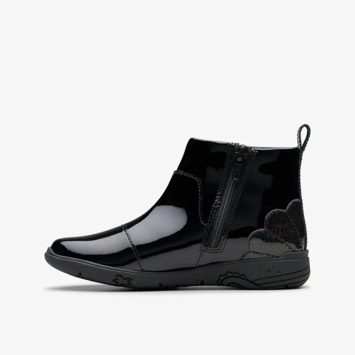 Clarks Relda Glow Kid Black Ankle Boots Black Kids School Shoes