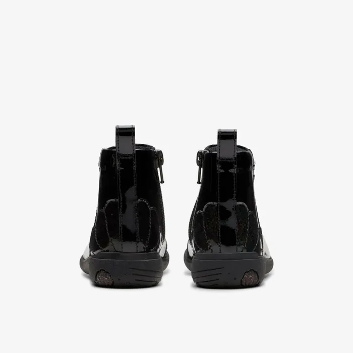 Clarks Relda Glow Kid Black Ankle Boots Black Kids School Shoes
