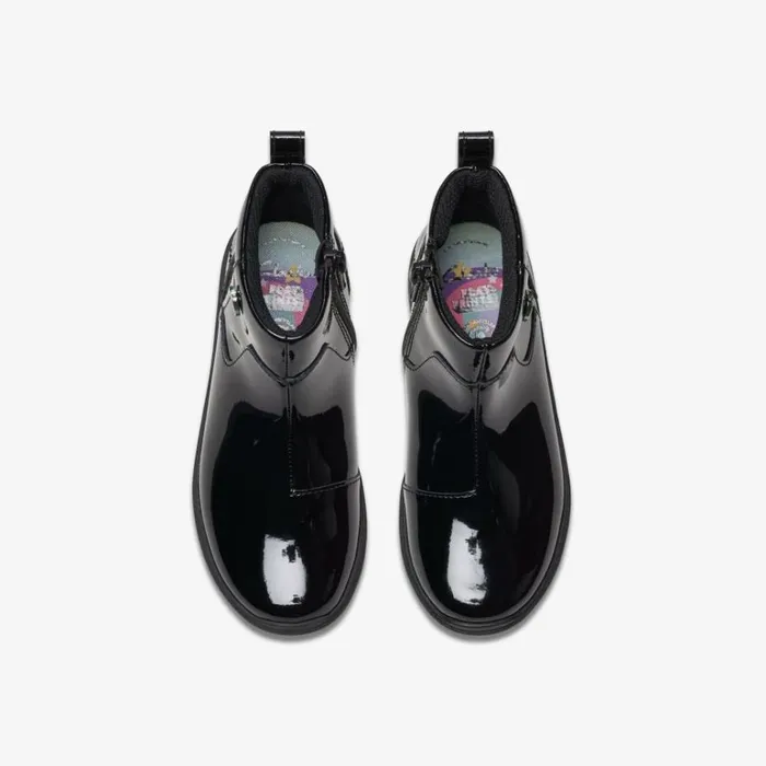 Clarks Relda Glow Kid Black Ankle Boots Black Kids School Shoes