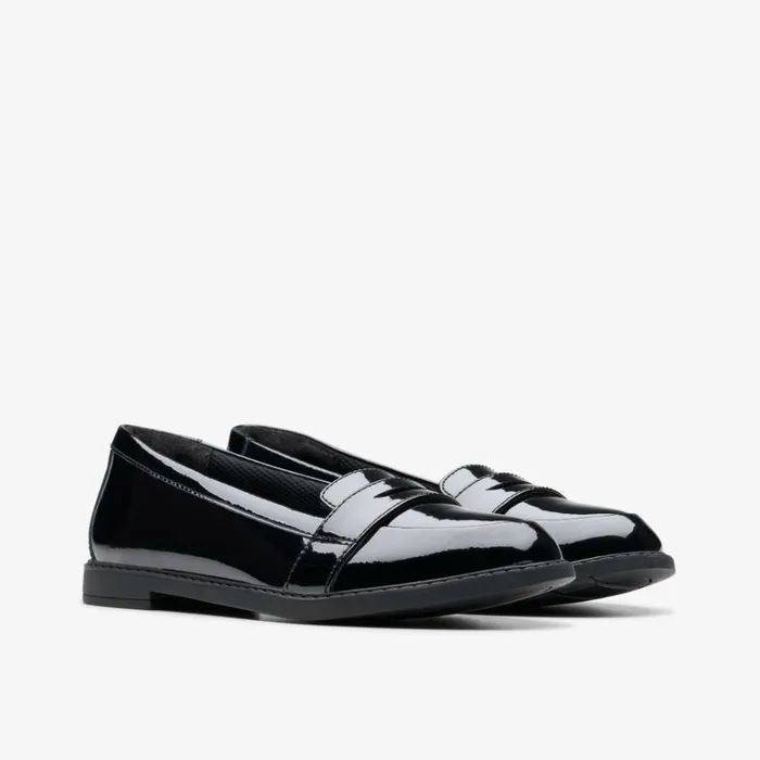 Clarks Scala Loafer Youth Black Patent Loafers Black Patent Kids School Shoes