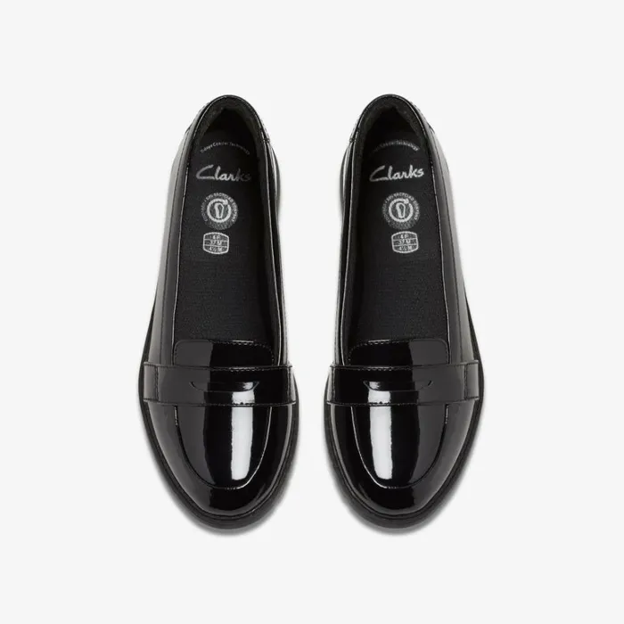 Clarks Scala Loafer Youth Black Patent Loafers Black Patent Kids School Shoes