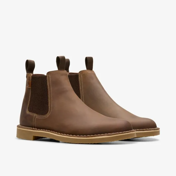 Clarks Shepton Easy Beeswax Chlsea Boots Beeswax Leather Men Brown Boots