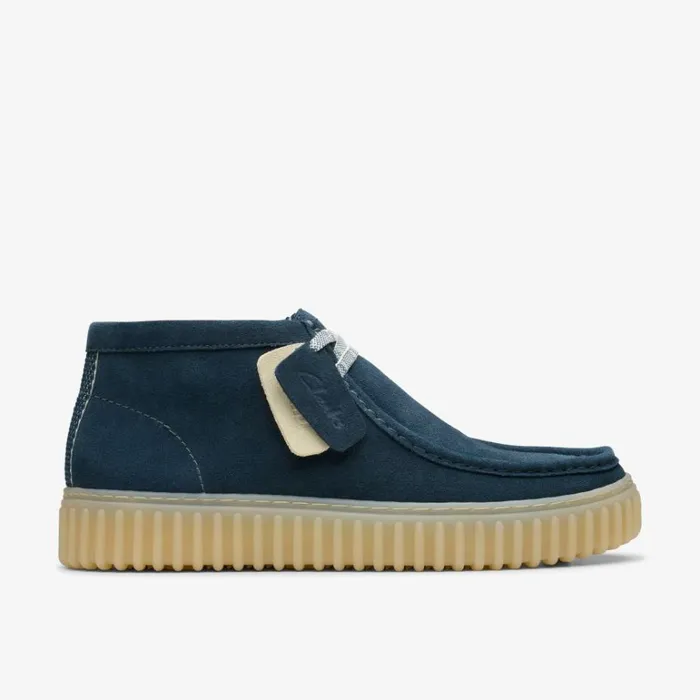 Clarks Torhill Hi Blue Suede Ankle Boots Blue Suede Men Brown Boots