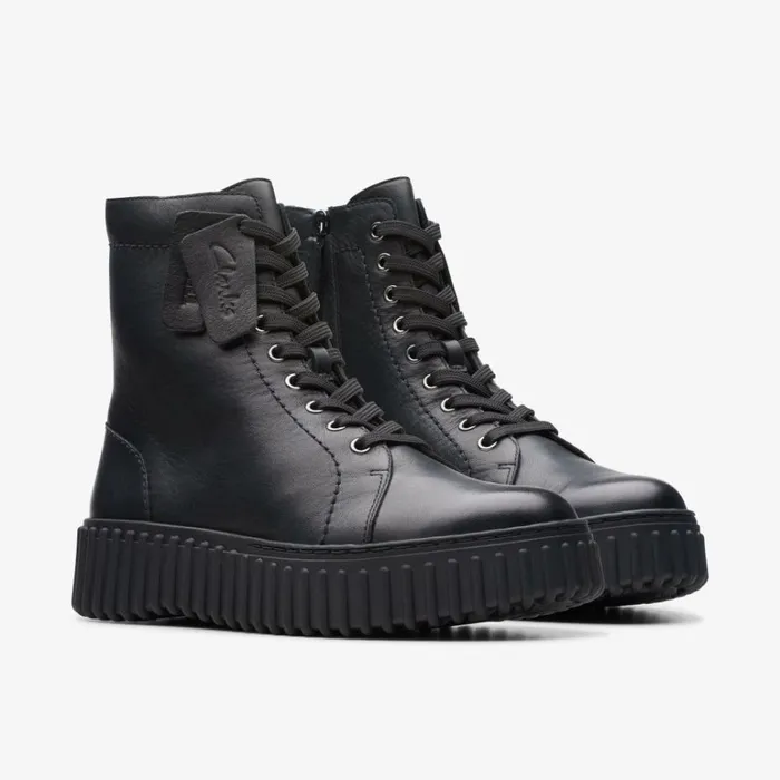 Clarks Torhill Rise Black Leather Ankle Boots Black Leather Women Lace Up Boots