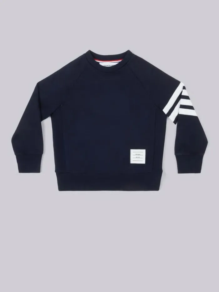 Classic Cotton Loopback Jersey Engineered Raglan Sleeve 4bar Sweatshirt Navy GirlsBoys Thom Browne Sweats And Tshirt Classic Cotton Loopback Jersey Engineered Raglan Sleeve 4bar Sweatshirt Navy GirlsBoys Thom Browne Sweats And Tshirt