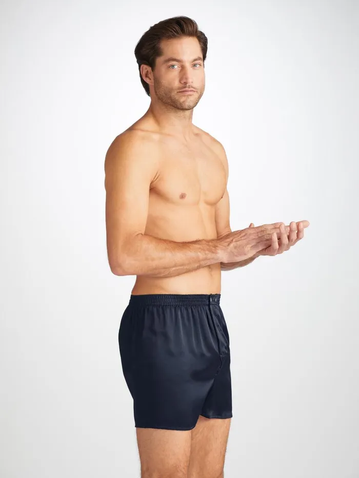 Classic Fit Boxer Shorts Men Derek Rose Classic Fit Boxers Bailey Silk Satin Navy
