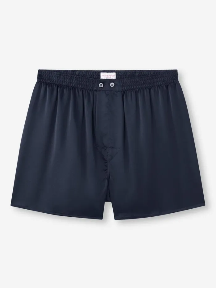 Classic Fit Boxer Shorts Men Derek Rose Classic Fit Boxers Bailey Silk Satin Navy