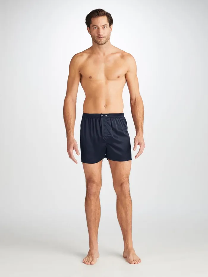 Classic Fit Boxer Shorts Men Derek Rose Classic Fit Boxers Bailey Silk Satin Navy