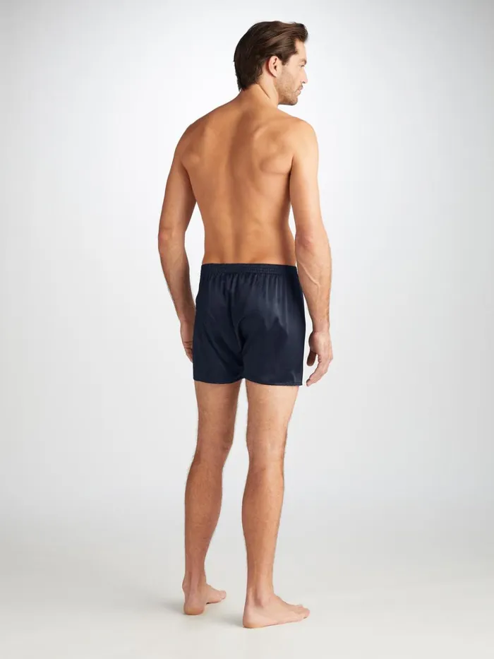 Classic Fit Boxer Shorts Men Derek Rose Classic Fit Boxers Bailey Silk Satin Navy