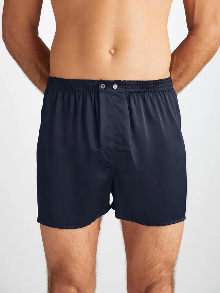 Classic Fit Boxer Shorts Men Derek Rose Classic Fit Boxers Bailey Silk Satin Navy