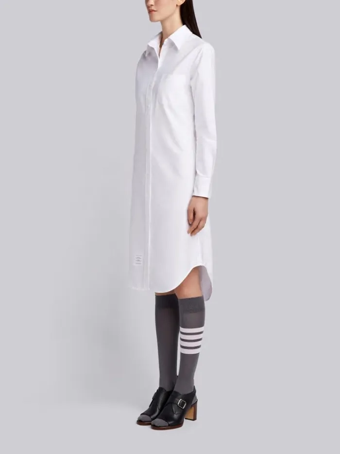 Classic Oxford Longsleeve Button Down Knee Length Shirtdress White Women Thom Browne Dresses