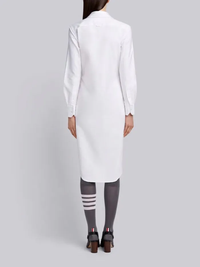Classic Oxford Longsleeve Button Down Knee Length Shirtdress White Women Thom Browne Dresses