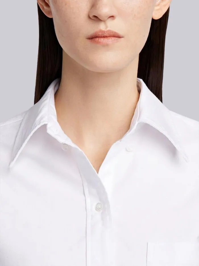 Classic Oxford Longsleeve Button Down Knee Length Shirtdress White Women Thom Browne Dresses