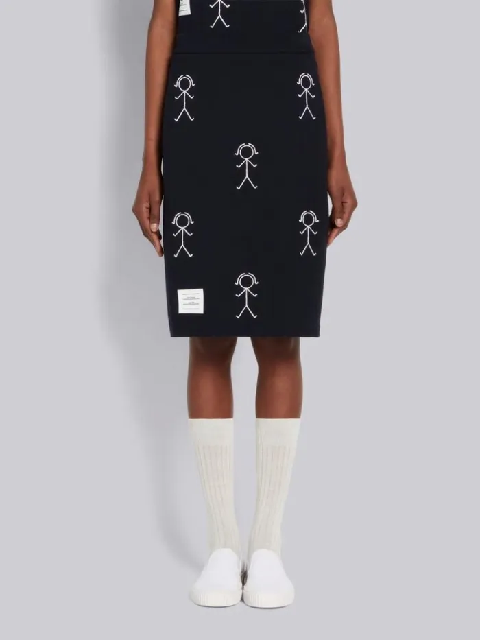 Classic Pique Chain Stitch 4bar and Mrs Thom Embroidery Knee Length Skirt Navy Women Thom Browne Skirts Classic Pique Chain Stitch 4bar and Mrs Thom Embroidery Knee Length Skirt Navy Women Thom Browne Skirts
