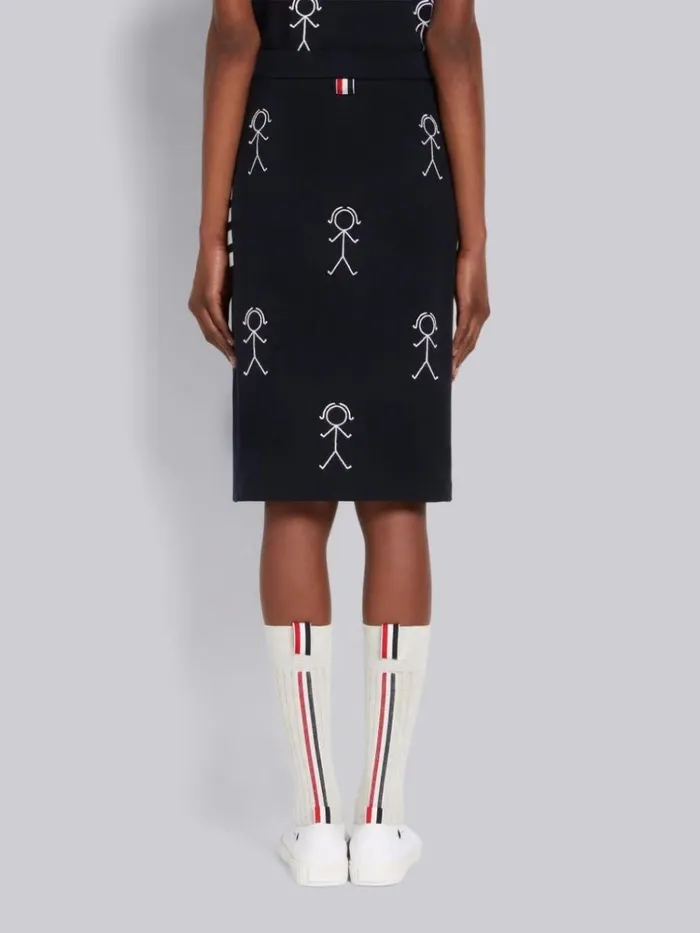 Classic Pique Chain Stitch 4bar and Mrs Thom Embroidery Knee Length Skirt Navy Women Thom Browne Skirts