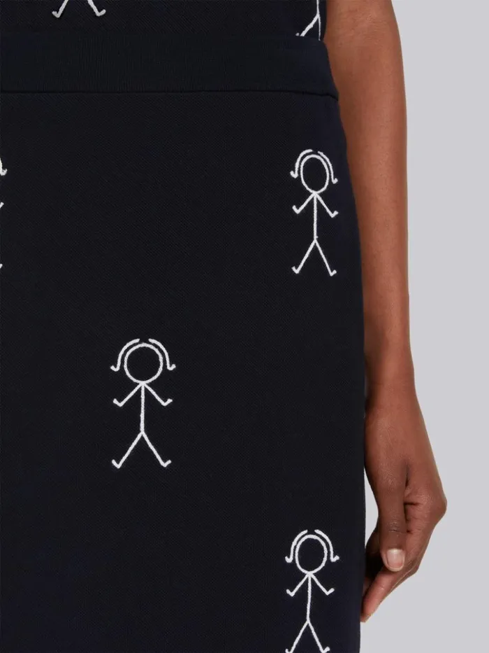 Classic Pique Chain Stitch 4bar and Mrs Thom Embroidery Knee Length Skirt Navy Women Thom Browne Skirts