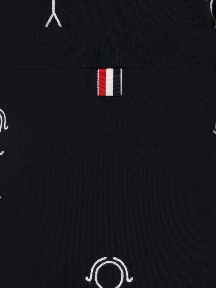 Classic Pique Chain Stitch 4bar and Mrs Thom Embroidery Knee Length Skirt Navy Women Thom Browne Skirts