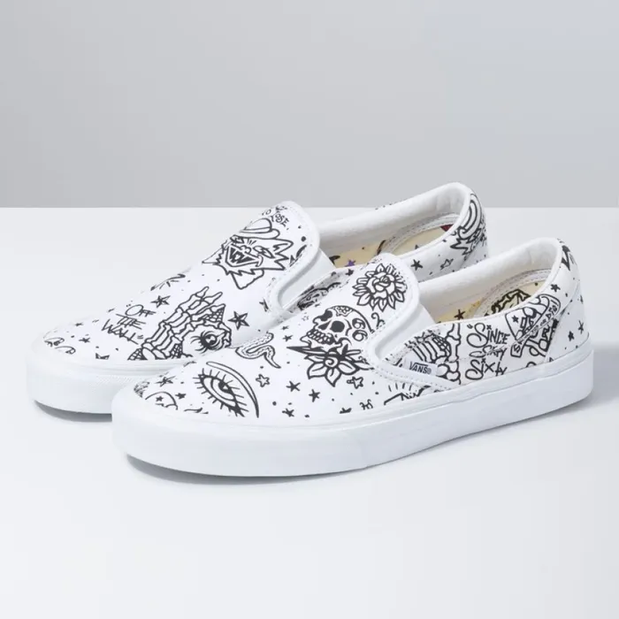 Classics Shoes MenWomen Vans UColor Classic SlipOn TattooTrue White
