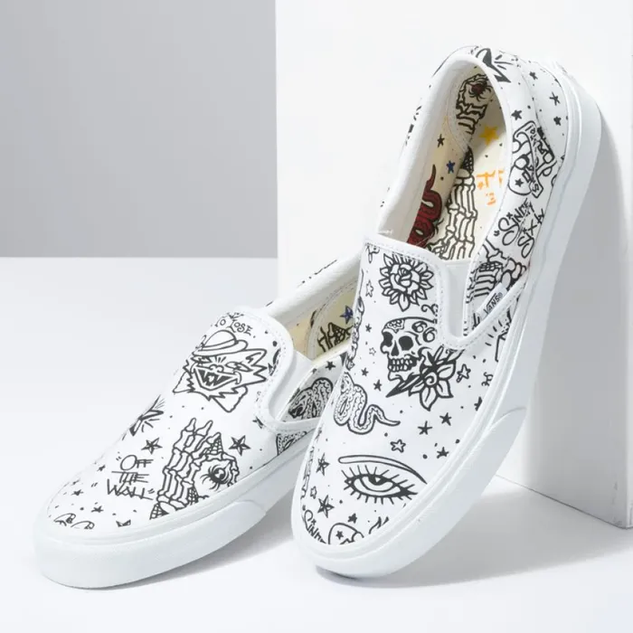 Classics Shoes MenWomen Vans UColor Classic SlipOn TattooTrue White Classics Shoes MenWomen Vans UColor Classic SlipOn TattooTrue White