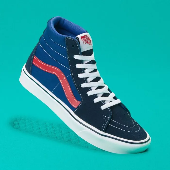 Classics Shoes Vans MenWomen TriTone ComfyCush Sk8Hi Dress BluesBlueRed
