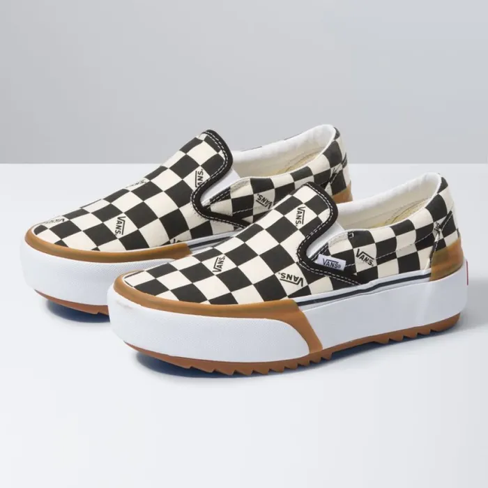 Classics Shoes Vans Women Checkerboard SlipOn Stacked MultiTrue White