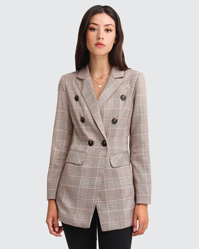 Coats and Jackets Belle and Bloom Women Too Cool For Work Plaid Blazer 8211 Brown