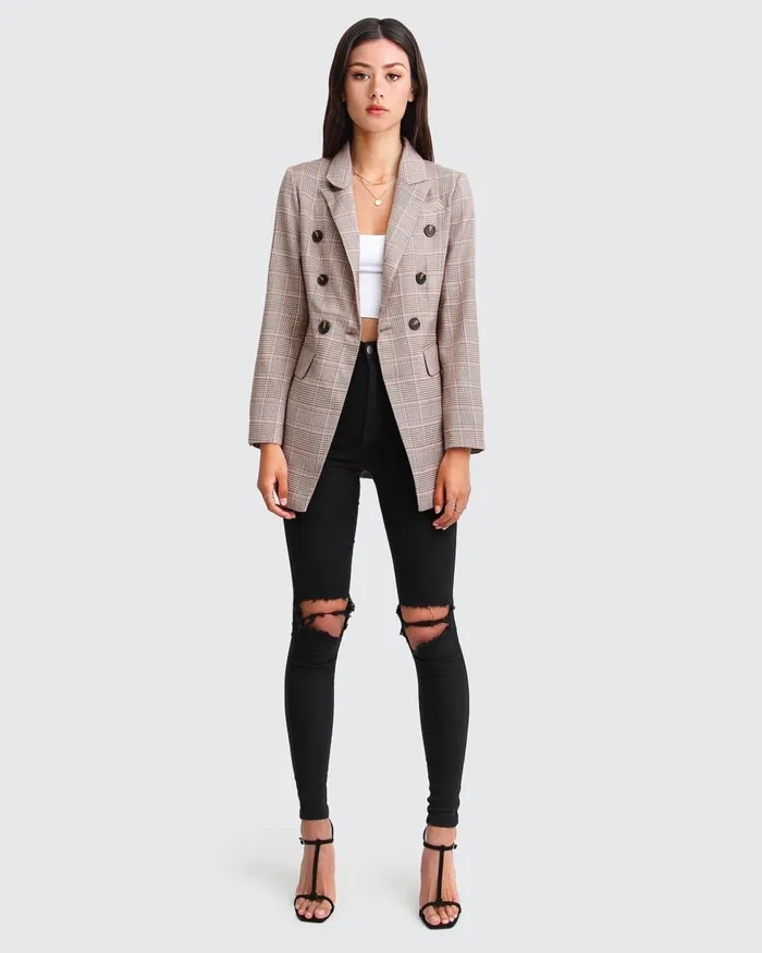 Coats and Jackets Belle and Bloom Women Too Cool For Work Plaid Blazer 8211 Brown