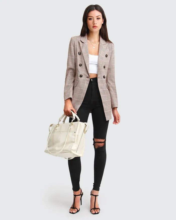 Coats and Jackets Belle and Bloom Women Too Cool For Work Plaid Blazer 8211 Brown