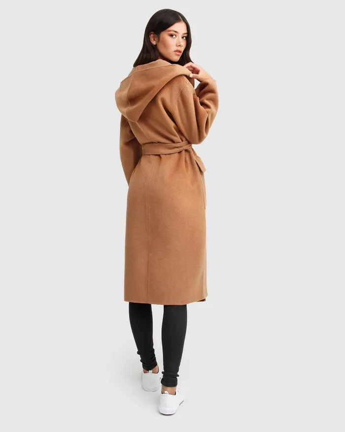 Coats and Jackets Runaway Wool Blend Robe Coat 8211 Dark Camel Belle and Bloom Women