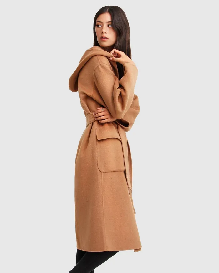 Coats and Jackets Runaway Wool Blend Robe Coat 8211 Dark Camel Belle and Bloom Women