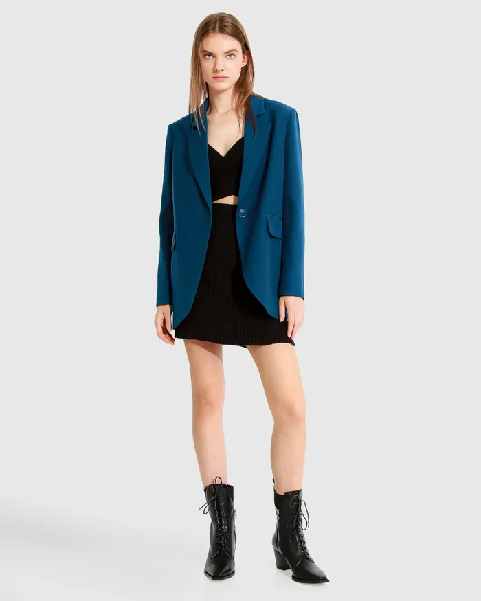 Coats and Jackets Women Unchained Heart Blazer 8211 Dark Teal Belle and Bloom