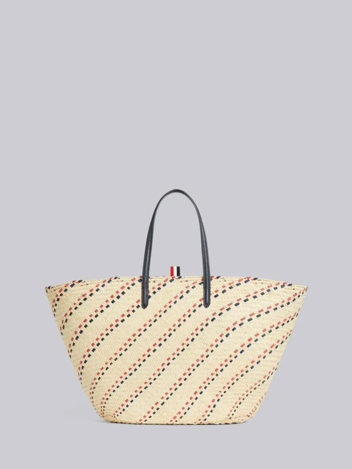 Color Tk Raffia Stripe Embroidery Leather Handle Large Basket Tote Women Thom Browne Handbags and Totes Color Tk Raffia Stripe Embroidery Leather Handle Large Basket Tote Women Thom Browne Handbags and Totes