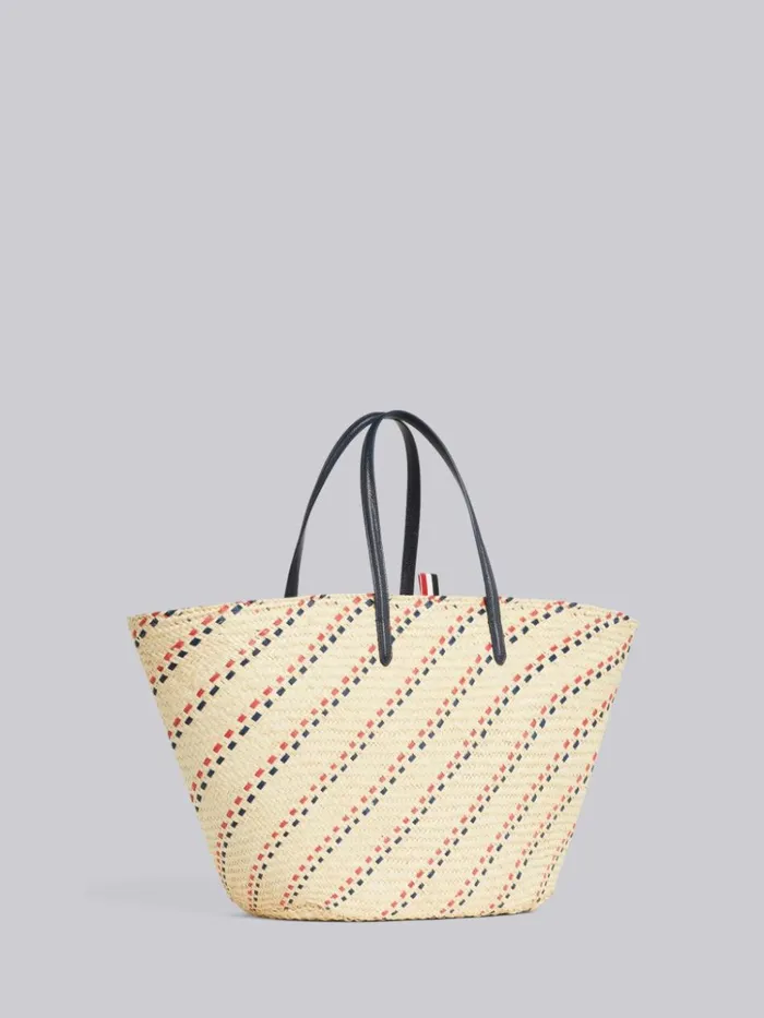 Color Tk Raffia Stripe Embroidery Leather Handle Large Basket Tote Women Thom Browne Handbags and Totes