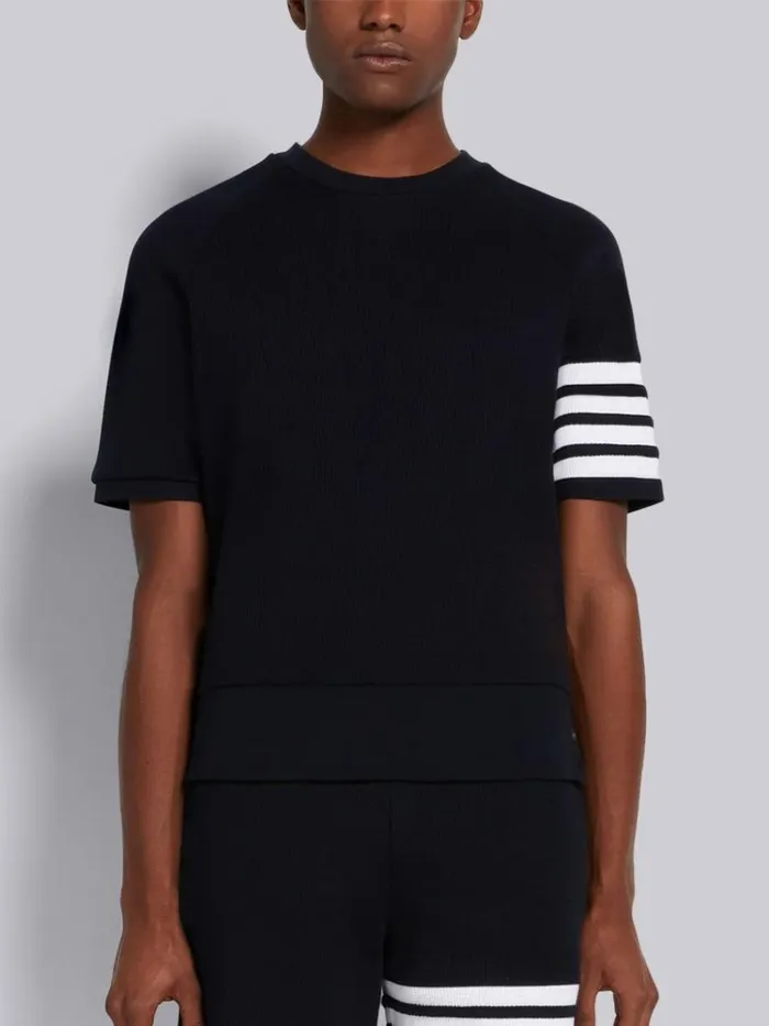 Compact Waffle 4bar Short Sleeve Sweatshirt Navy Men Thom Browne Tshirts and Polos Compact Waffle 4bar Short Sleeve Sweatshirt Navy Men Thom Browne Tshirts and Polos