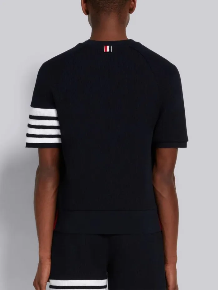 Compact Waffle 4bar Short Sleeve Sweatshirt Navy Men Thom Browne Tshirts and Polos