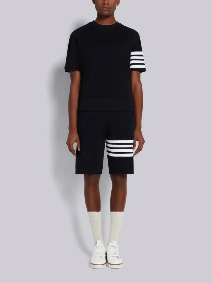 Compact Waffle 4bar Short Sleeve Sweatshirt Navy Men Thom Browne Tshirts and Polos