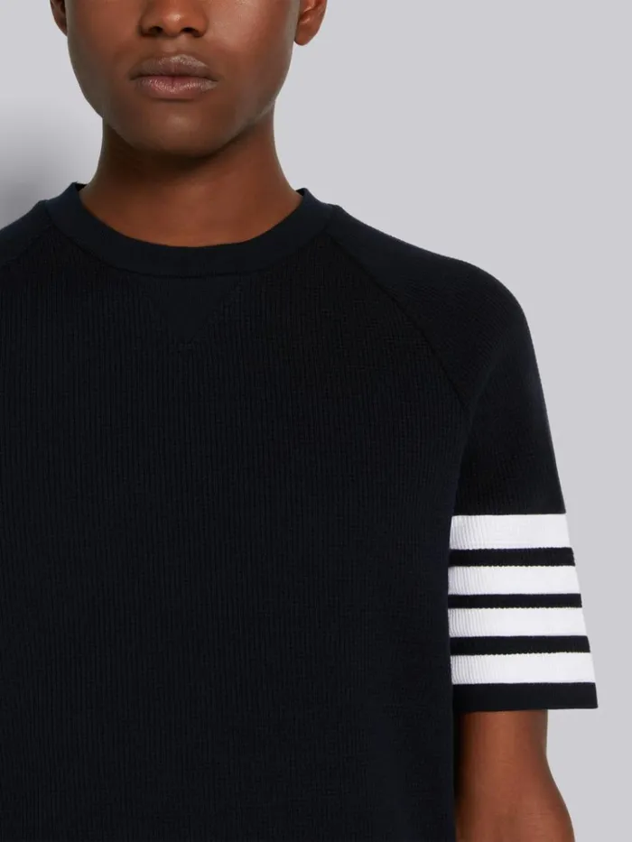 Compact Waffle 4bar Short Sleeve Sweatshirt Navy Men Thom Browne Tshirts and Polos