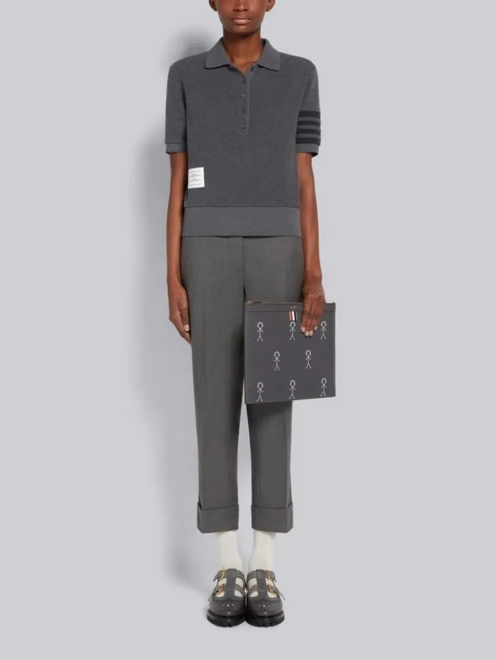 Compact Waffle Seamed In 4bar Short Sleeve Rib Cuff Polo Dark Grey Women Thom Browne Tshirts and Polos
