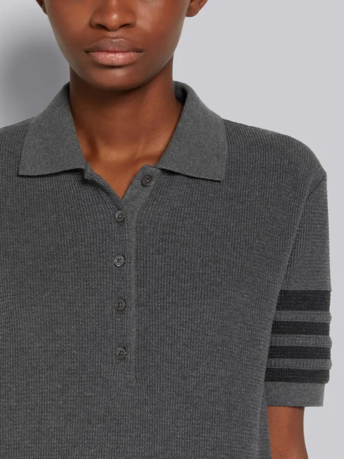 Compact Waffle Seamed In 4bar Short Sleeve Rib Cuff Polo Dark Grey Women Thom Browne Tshirts and Polos