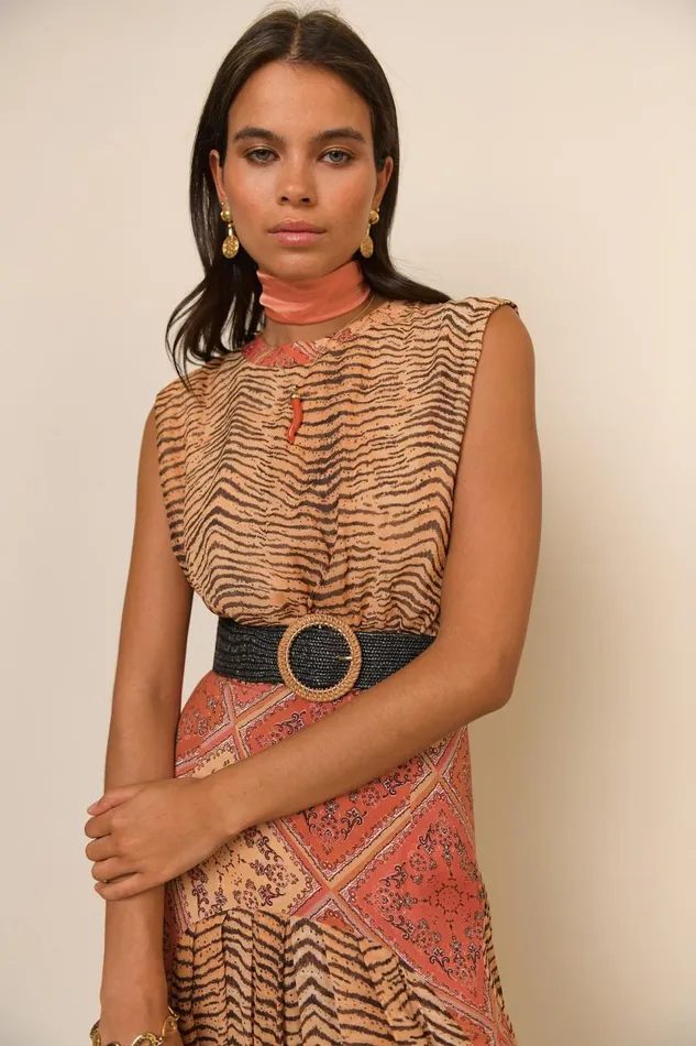 Coralie Tiger Scarf Mix Women RIXO Dresses Coralie Tiger Scarf Mix Women RIXO Dresses