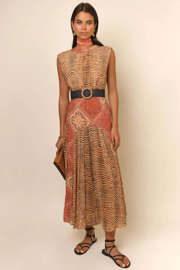 Coralie Tiger Scarf Mix Women RIXO Dresses Coralie Tiger Scarf Mix Women RIXO Dresses