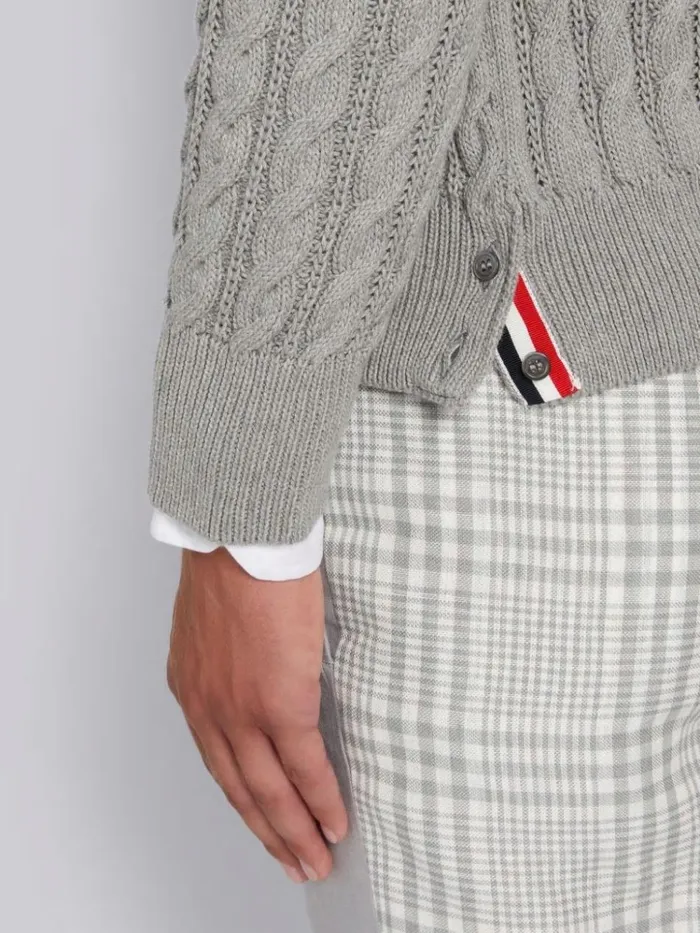 Cotton 4bar Cable Knit Vneck Cardigan Light Grey Men Thom Browne Knitwear