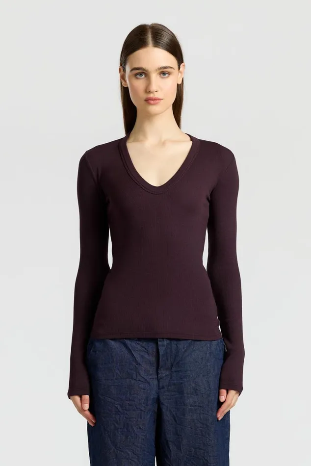 COTTON CITIZEN Verona UNeck Shirt Eggplant Women Shirts