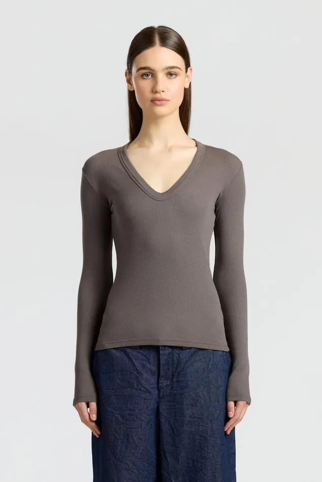 COTTON CITIZEN Verona UNeck Shirt Stone Women Shirts