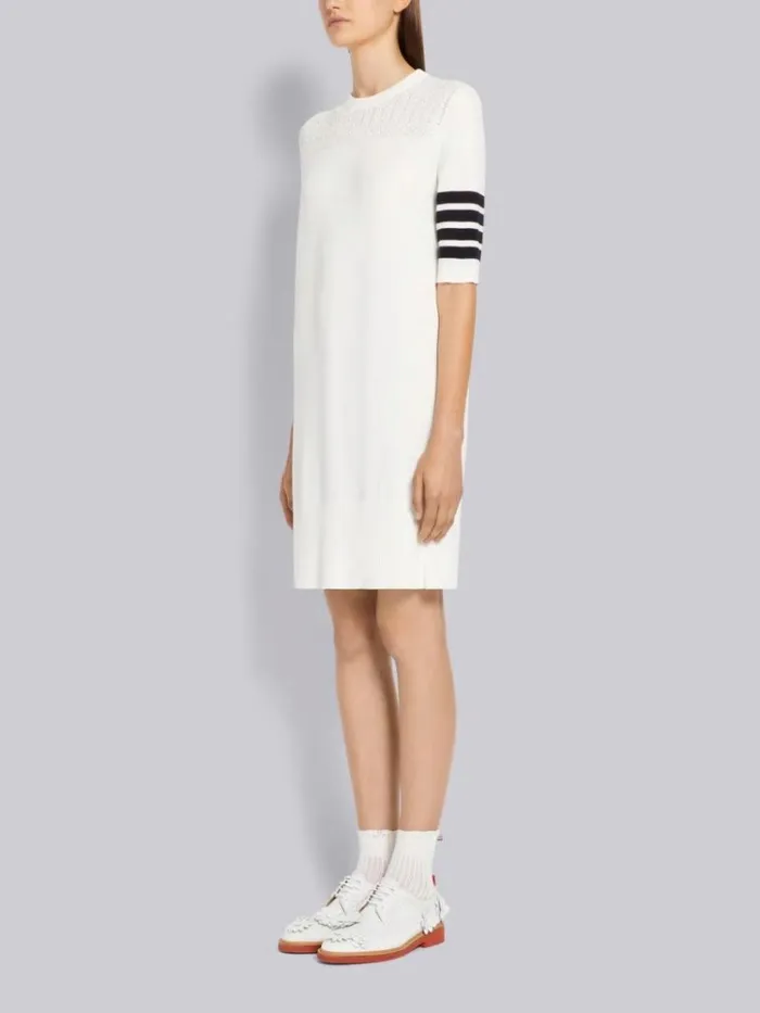 Cotton Hector Medallion 4bar Short Sleeve Mini Dress White Women Thom Browne Dresses