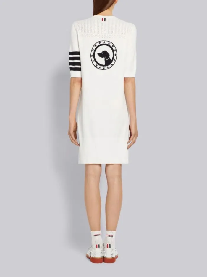 Cotton Hector Medallion 4bar Short Sleeve Mini Dress White Women Thom Browne Dresses